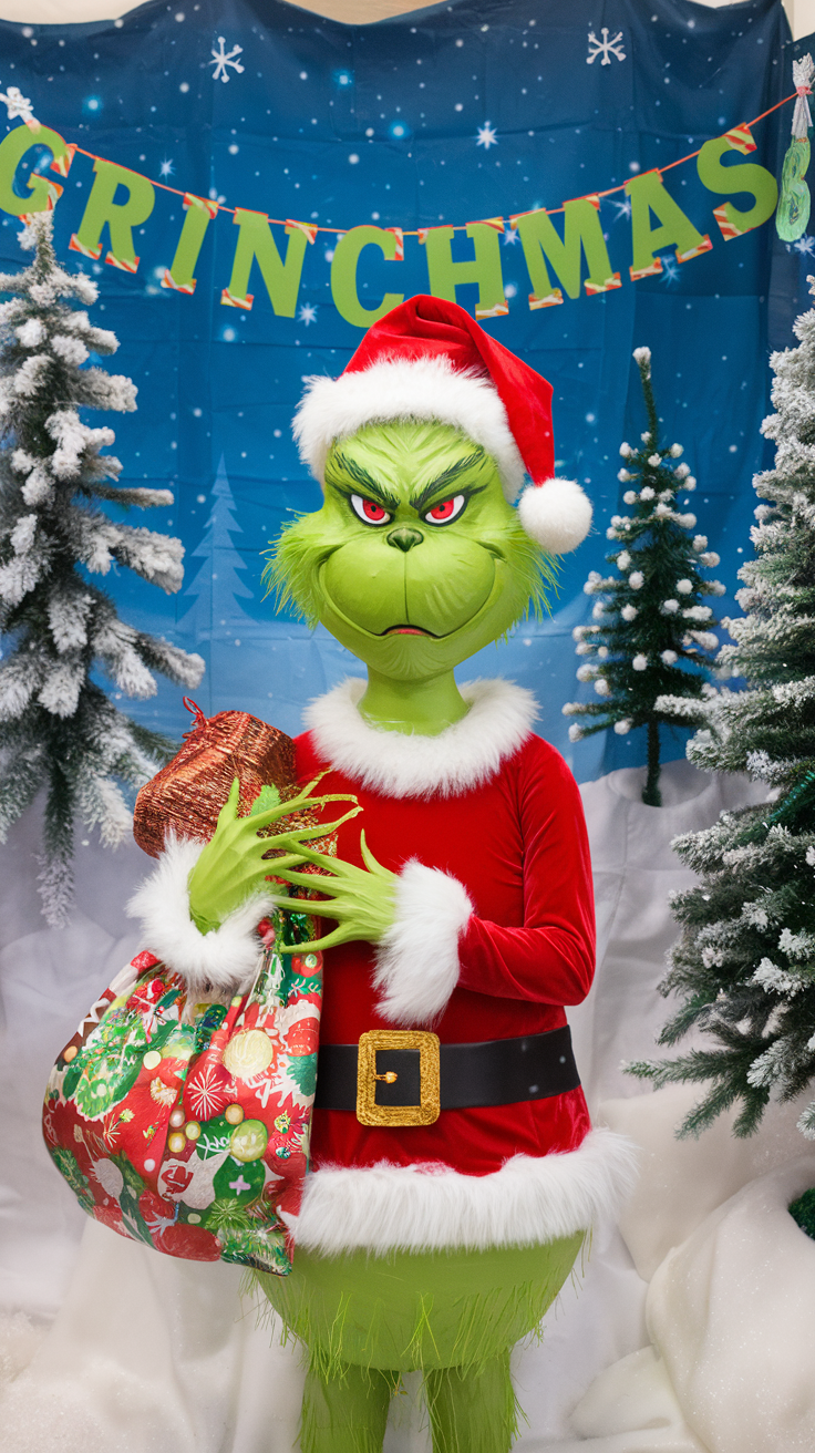 33 Budget-Friendly Grinchmas Decorations DIY for a Merry Grinchmas 24 4. Grinch-Inspired Centerpiece Create a delightful centerpiece for your holiday gatherings with a Grinchmas decorations DIY project that involves a simple glass jar or vase. Fill it with green and red ornaments, faux snow, and pinecones for a festive touch. Top it off with a small Grinch figurine or a handmade Grinch hat made from felt. This easy DIY Grinchmas decoration adds a charming focal point to your dining table, making it perfect for holiday meals or festive parties.