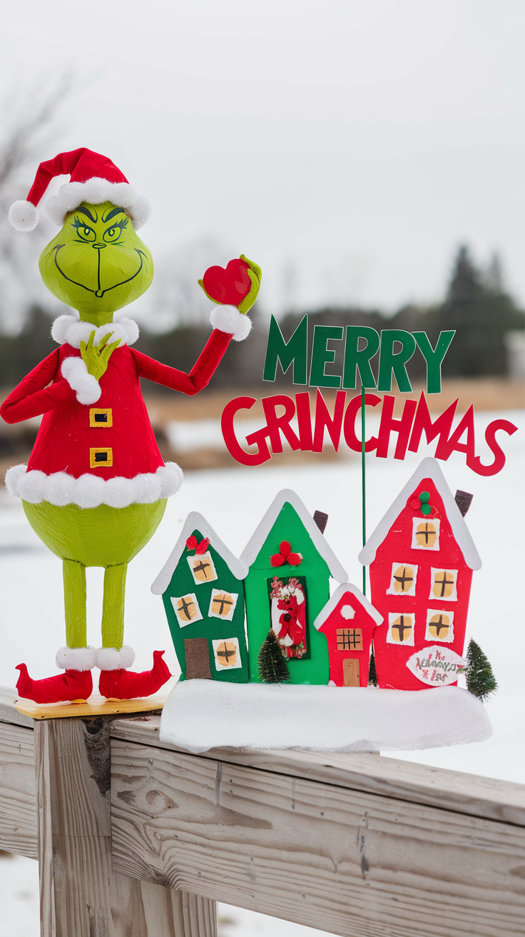 33 Budget-Friendly Grinchmas Decorations DIY for a Merry Grinchmas 25 ns or holiday-themed stickers to make them more festive. These candles not only provide ambient lighting but also serve as delightful decorations throughout your home. You can even place them on your dining table or around your living room for added warmth and cheer.