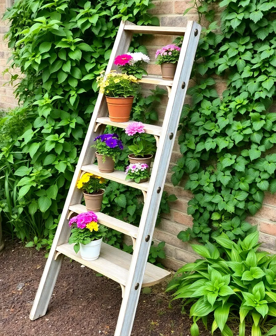 21 Whimsical Garden Whimsy Ideas That Will Spark Joy (You Won't Believe #7!) - 14. Vintage Ladder Planters