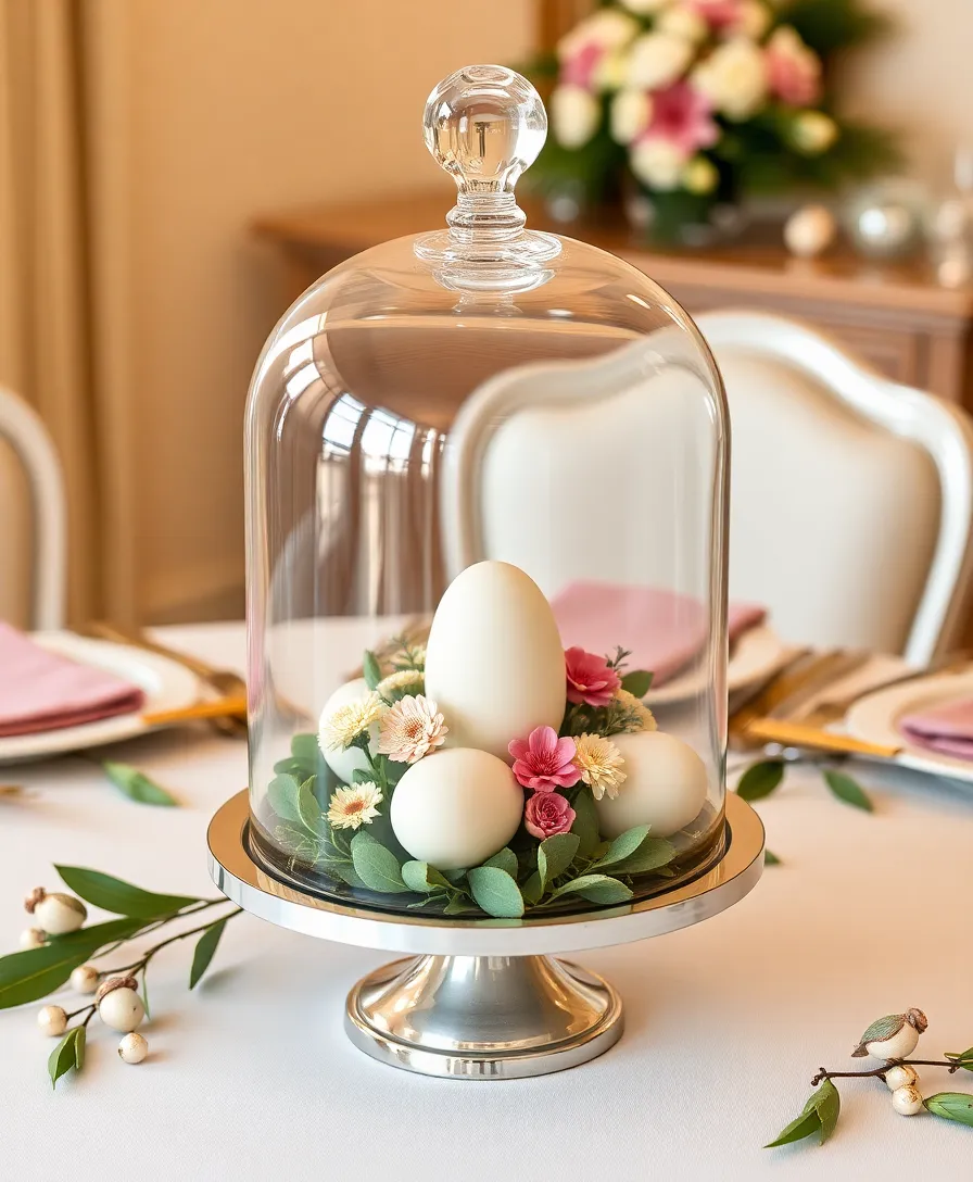 21 Eye-Catching Easter Centerpieces to Wow Your Guests (Don't Miss #6!) - 18. Elegant Glass Cloche