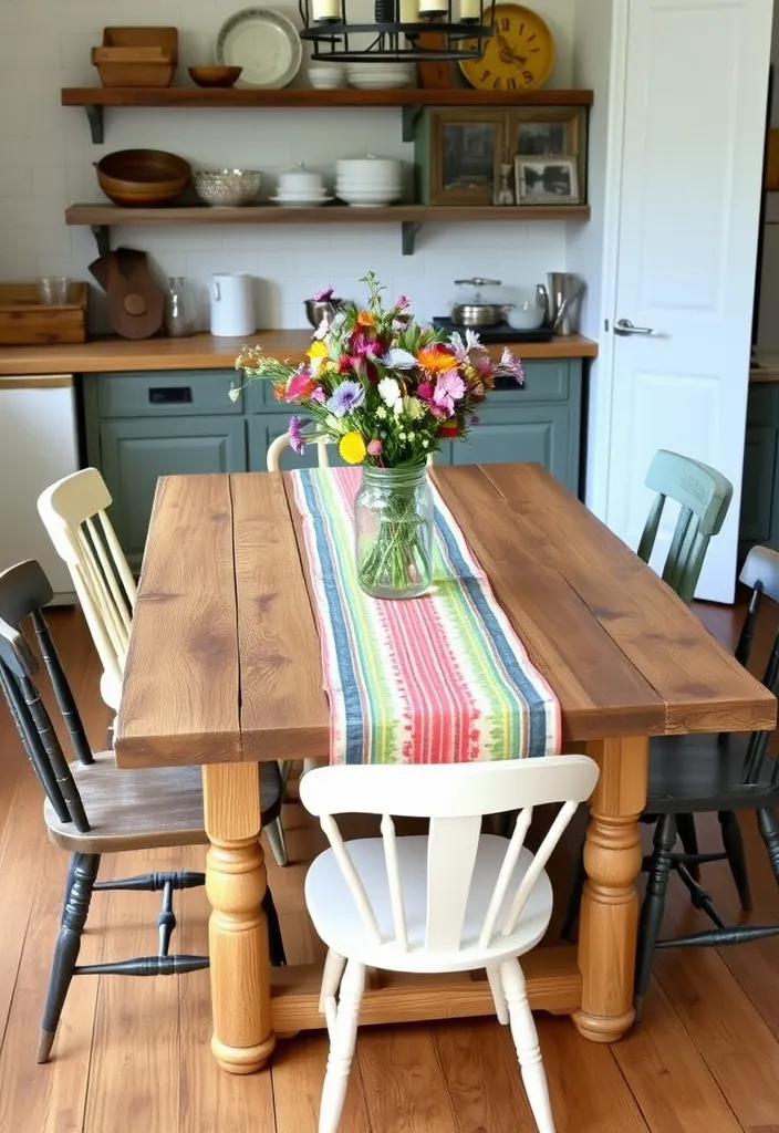 21 Vintage Farmhouse Kitchen Ideas That'll Make You Want to Cook in Style! - 5. Rustic Dining Table