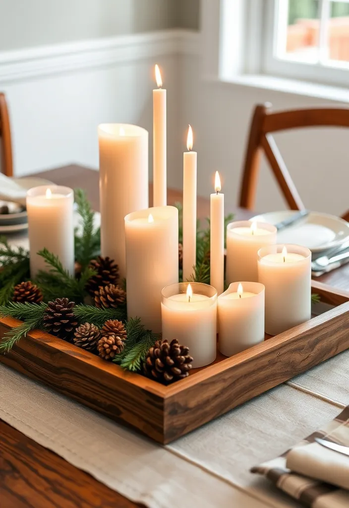 21 Stunning Kitchen Table Centerpiece Ideas You Can DIY for Any Season! (Wait Until You See #14!) - 3. Rustic Wooden Tray with Candles