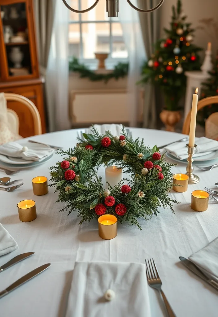 21 Stunning Kitchen Table Centerpiece Ideas You Can DIY for Any Season! (Wait Until You See #14!) - 20. Festive Wreath Centerpiece