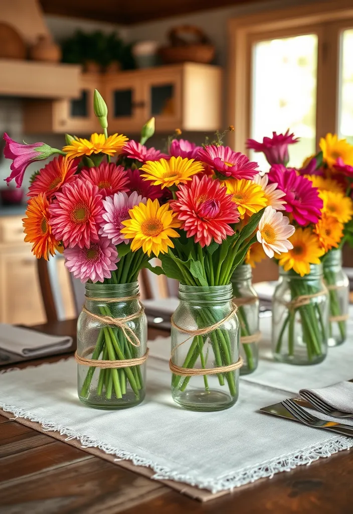 21 Stunning Kitchen Table Centerpiece Ideas You Can DIY for Any Season! (Wait Until You See #14!) - 1. Fresh Flower Arrangement in Mason Jars