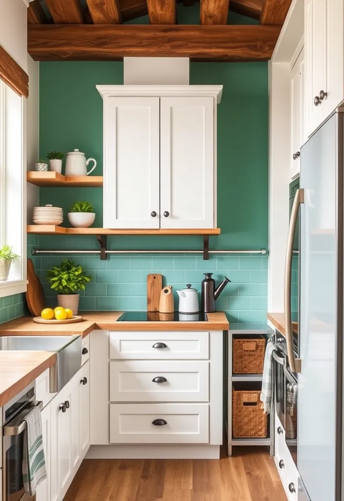 21 Vintage Farmhouse Kitchen Ideas That'll Make You Want to Cook in Style! - 12. Colorful Accent Walls