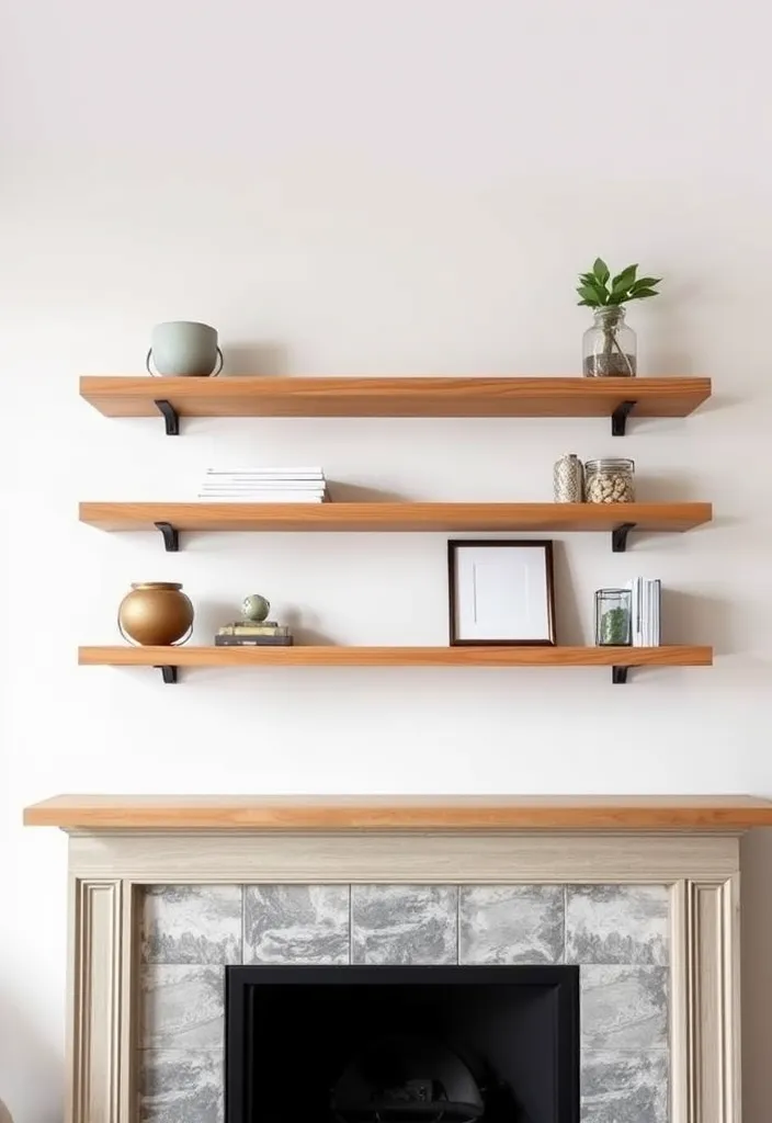 21 Minimalist Living Room Mantle Decor Ideas That Scream Elegance! - 8. Floating Shelves