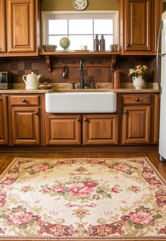 21 Vintage Farmhouse Kitchen Ideas That'll Make You Want to Cook in Style! - 13. Vintage Rugs