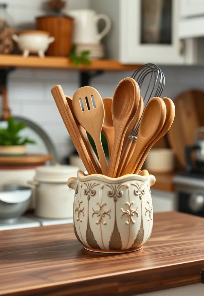 21 Vintage Farmhouse Kitchen Ideas That'll Make You Want to Cook in Style! - 10. Vintage Utensil Holders