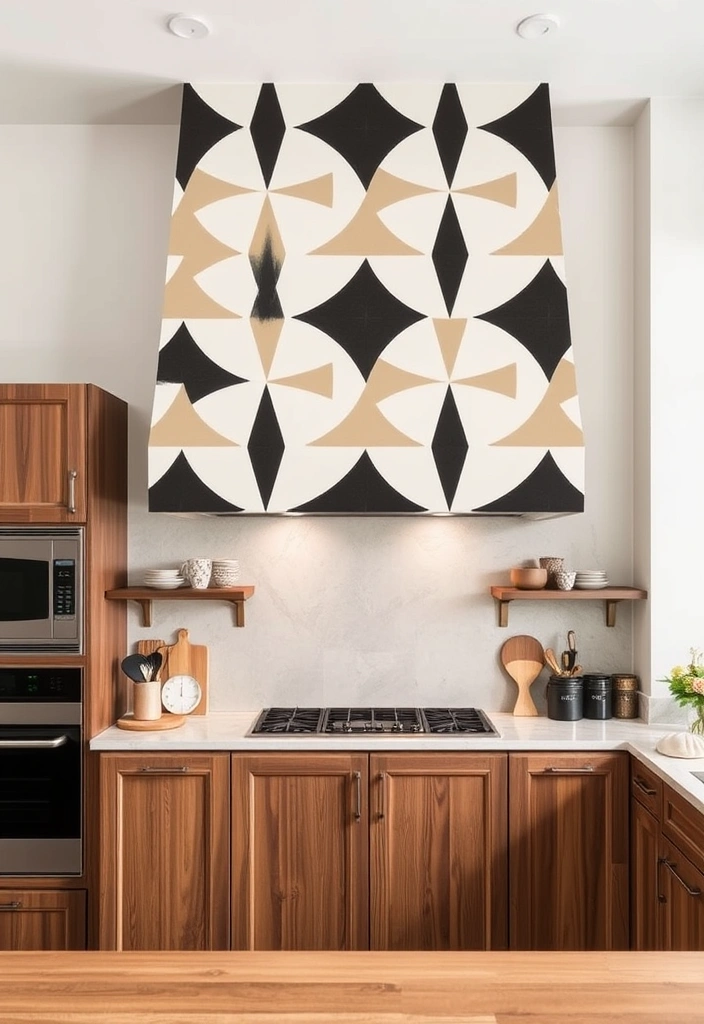 21 Rustic Kitchen Hood Designs to Give Your Home a Cozy Vibe (You'll Love #11!) - 15. Geometric Pattern Hood