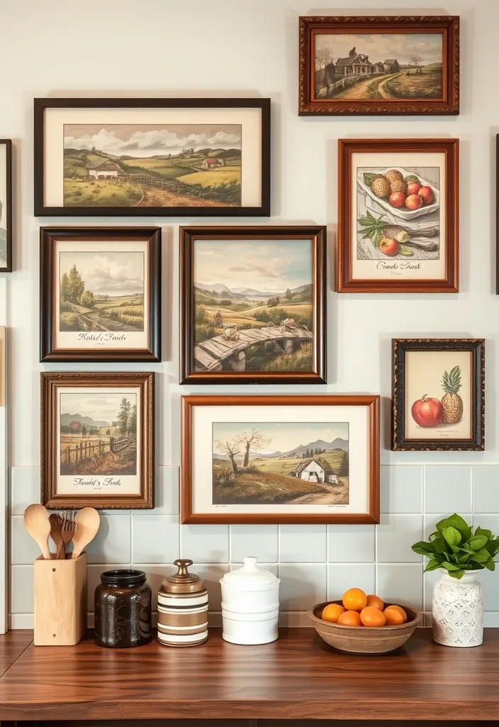 21 Vintage Farmhouse Kitchen Ideas That'll Make You Want to Cook in Style! - 20. Vintage Wall Art