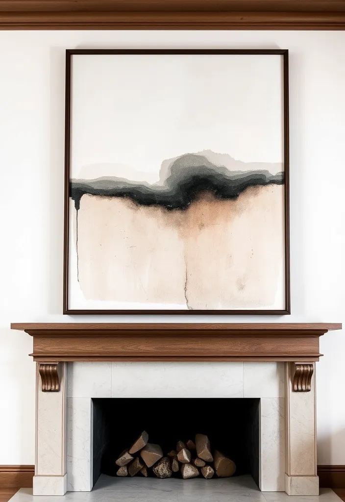 21 Minimalist Living Room Mantle Decor Ideas That Scream Elegance! - 3. Elegant Framed Art