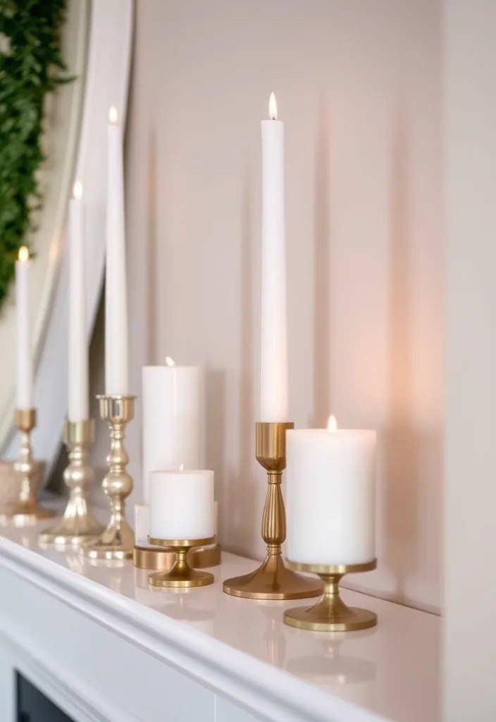 21 Minimalist Living Room Mantle Decor Ideas That Scream Elegance! - 1. Serene White Candle Display