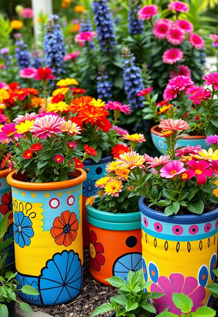 21 Decorative Garden Planters That Will Make Your Neighbors Jealous (Check Out #12!) - 19. Brightly Painted Clay Planters