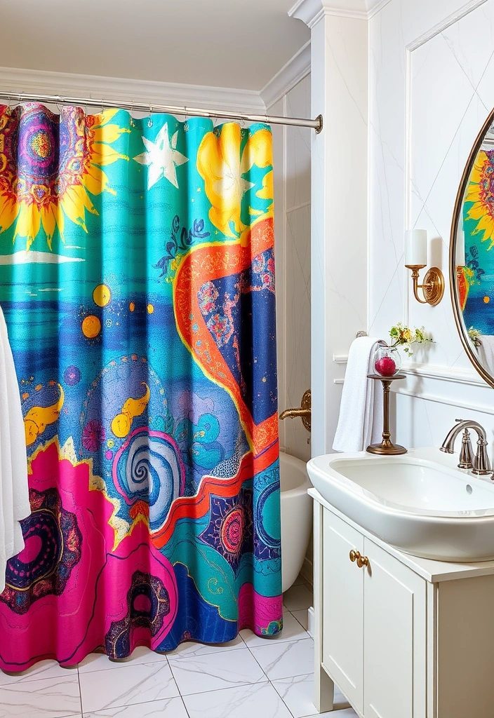 19 Luxury Bathroom Remodel Shower Ideas That Will Make You Feel Like Royalty! - 13. Artistic Shower Curtain