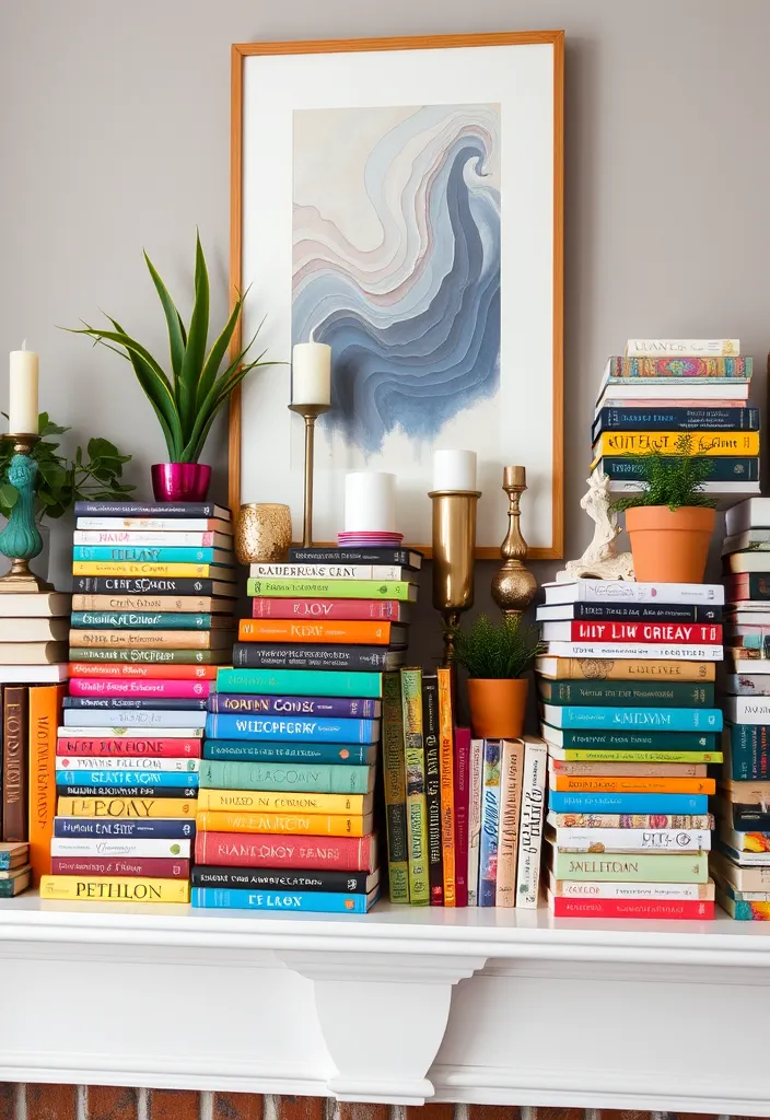 21 Spring Mantel Decorating Ideas That’ll Freshen Up Your Home (You Won't Believe #14!) - 16. Colorful Book Stacks