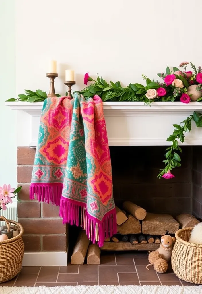 21 Spring Mantel Decorating Ideas That’ll Freshen Up Your Home (You Won't Believe #14!) - 13. Brightly Colored Throws