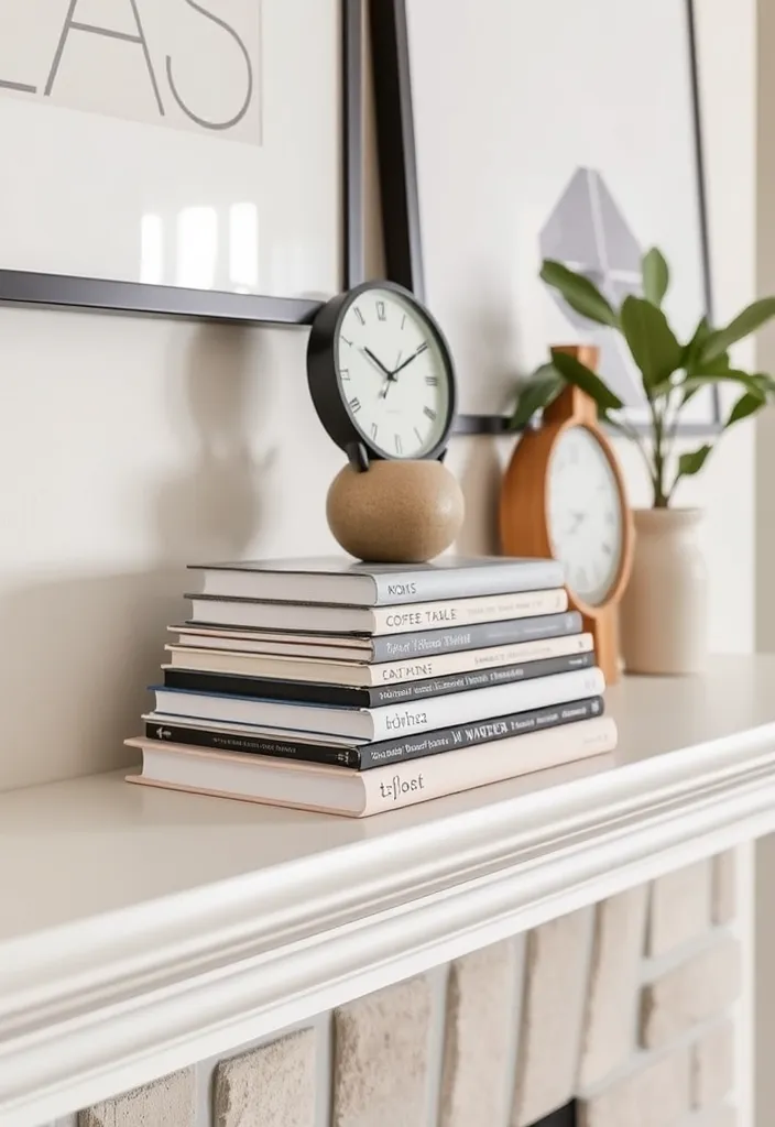 21 Minimalist Living Room Mantle Decor Ideas That Scream Elegance! - 4. Stack of Coffee Table Books