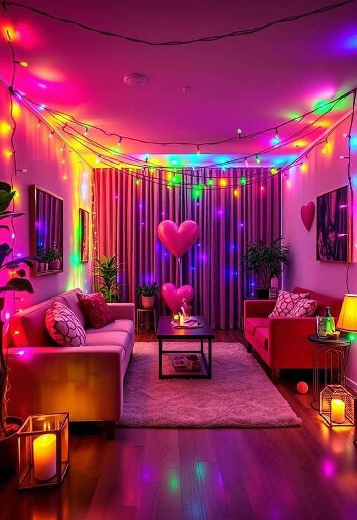 21 Fun Galentine's Party Decor Ideas That Will Make Your Friends Swoon! - 16. Colorful Fairy Lights