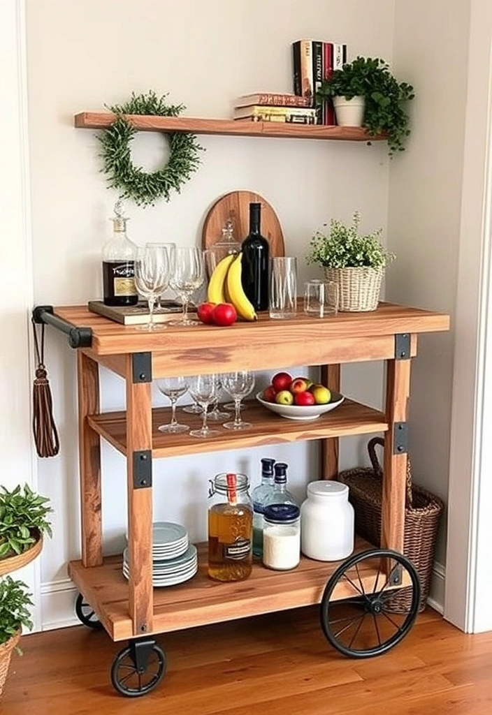 21 Cozy Kitchen Decor Ideas That'll Make You Want to Cook All Day! - 20. Rustic Bar Cart