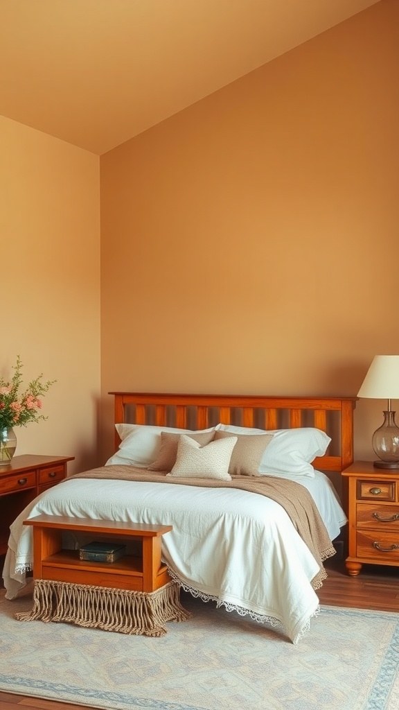 Cozy bedroom with earthy color palette.