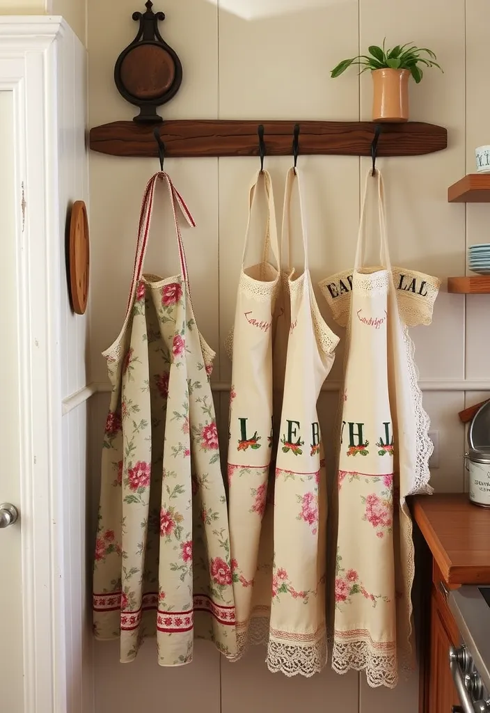 21 Vintage Farmhouse Kitchen Ideas That'll Make You Want to Cook in Style! - 16. Vintage Aprons