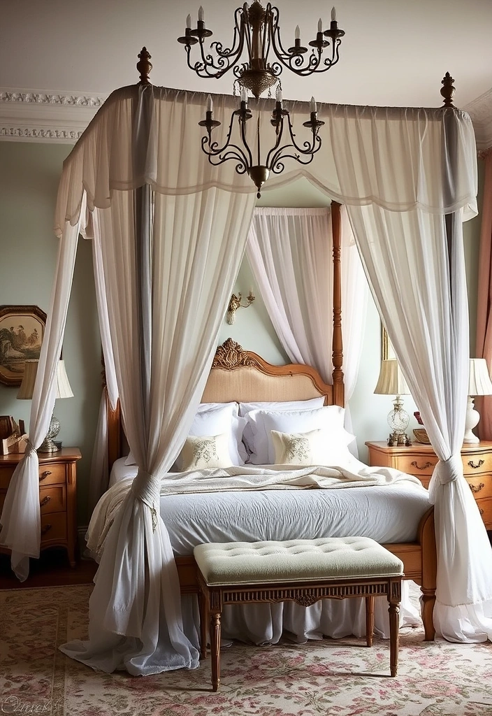 21 Shabby Chic Bedrooms That'll Make You Swoon Over Their Vintage Charm! - 15. Dreamy Canopy