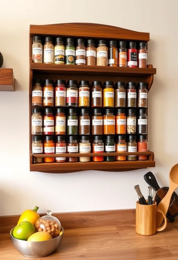 21 Cozy Kitchen Decor Ideas That'll Make You Want to Cook All Day! - 18. Decorative Spice Rack