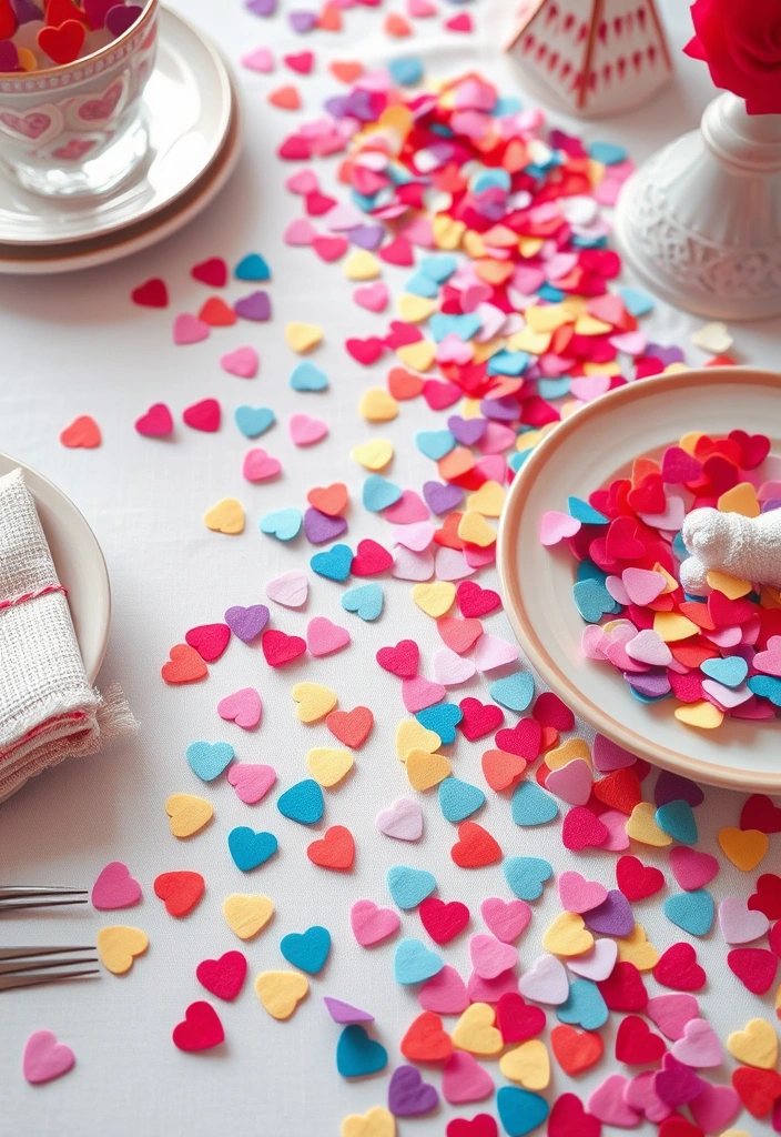 21 Fun Galentine's Party Decor Ideas That Will Make Your Friends Swoon! - 8. Heart-Shaped Table Confetti