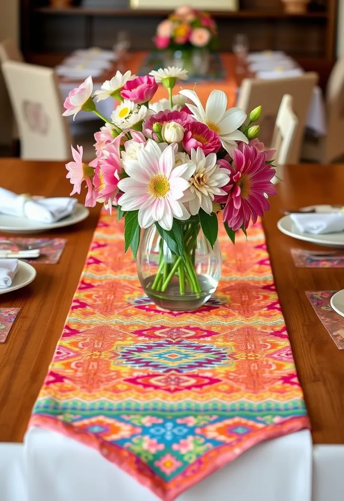 21 Stunning Kitchen Table Centerpiece Ideas You Can DIY for Any Season! (Wait Until You See #14!) - 16. Colorful Table Runner with Centerpiece