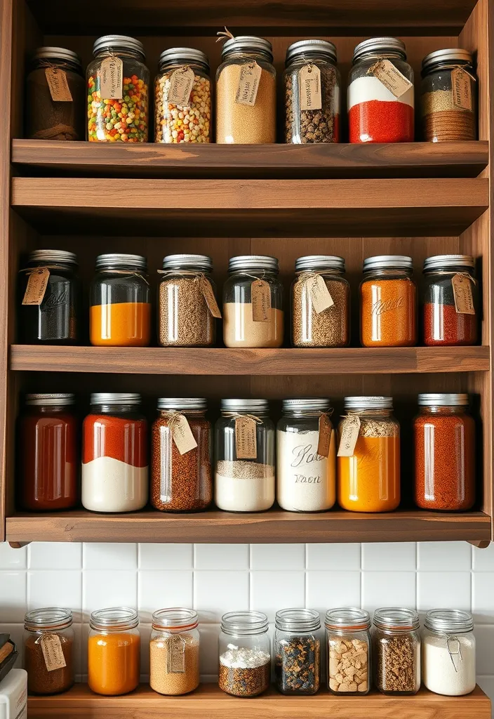 21 Vintage Farmhouse Kitchen Ideas That'll Make You Want to Cook in Style! - 17. Mason Jar Storage