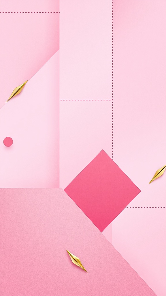 Geometric design featuring pink and gold elements.