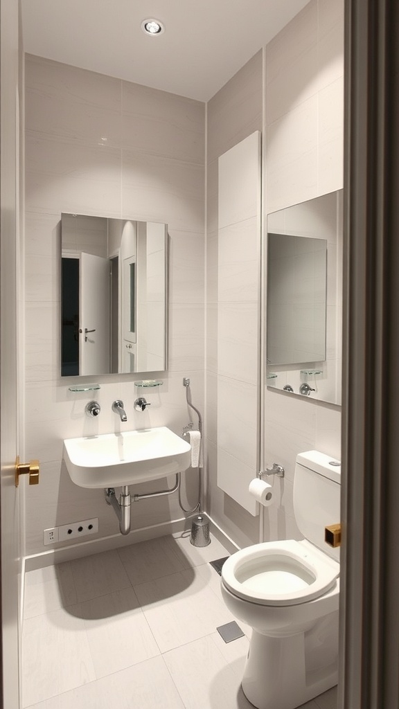 Small space bathroom featuring modern design with mirrors