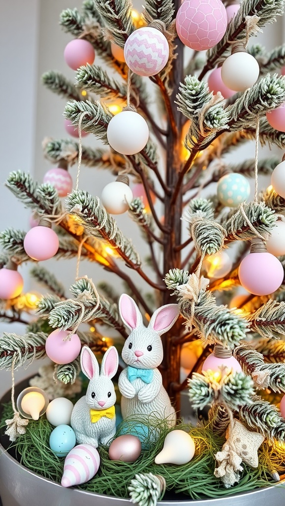 Easter tree with bunny figurines and colorful ornaments