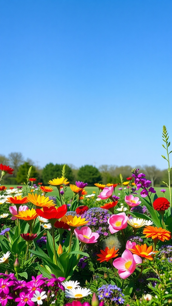 A vibrant display of various flowers in a spring garden setting.