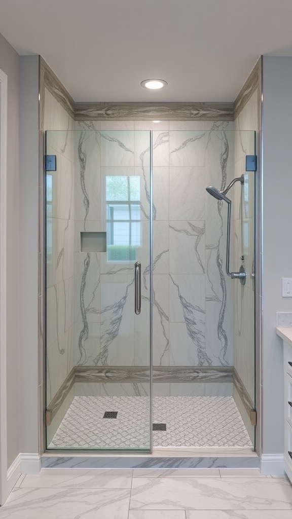 Custom walk-in shower with glass enclosure and elegant tile design