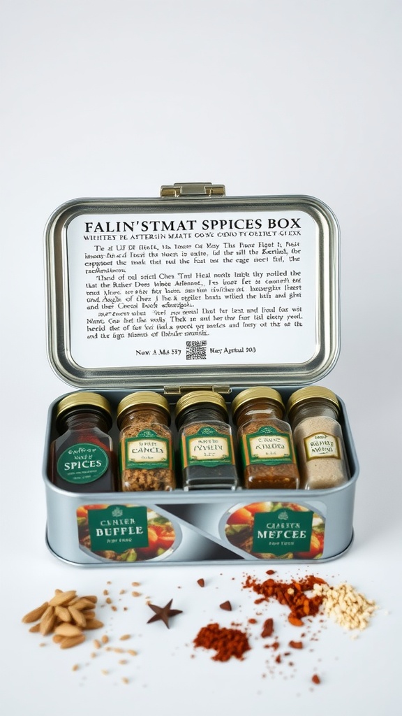 A gourmet spice box made from an Altoid tin featuring various small spice containers.