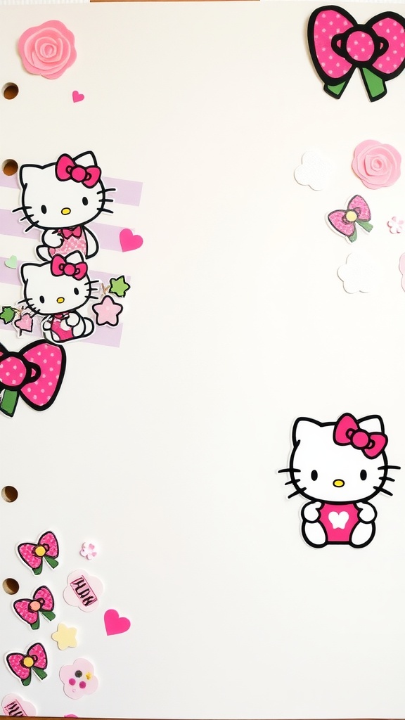 A scrapbook page featuring Hello Kitty stickers and colorful decorations.