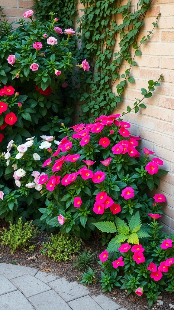 Colorful low-maintenance flowering shrubs in a garden