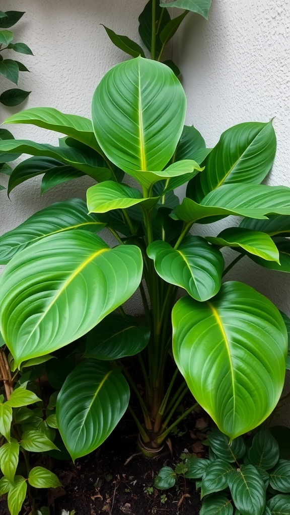 A healthy Philodendron plant with large green leaves, showcasing its lush foliage.