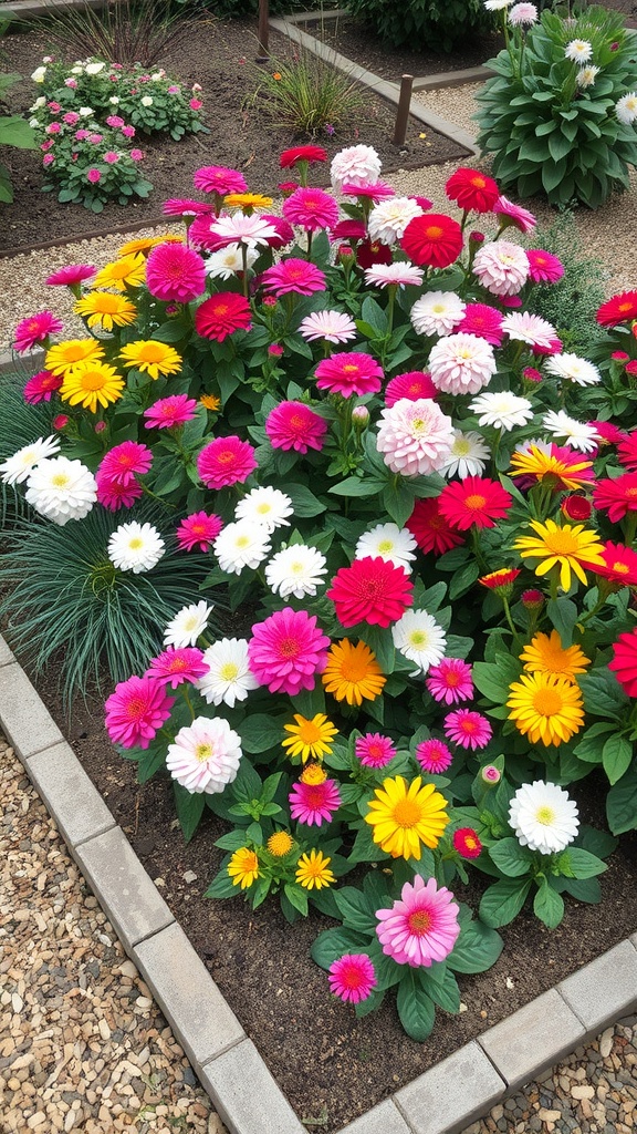 Colorful flower garden with various seasonal blooms.