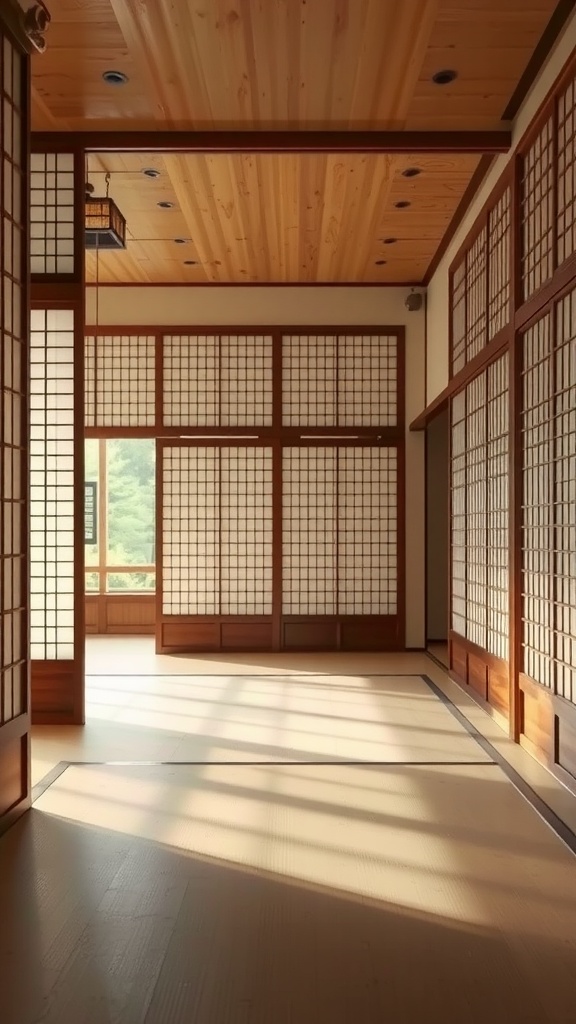 Interior view showcasing Shoji screen partitions in a Japanese-style room.