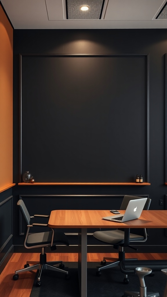 Sophisticated black and tan wall design with chair rail.