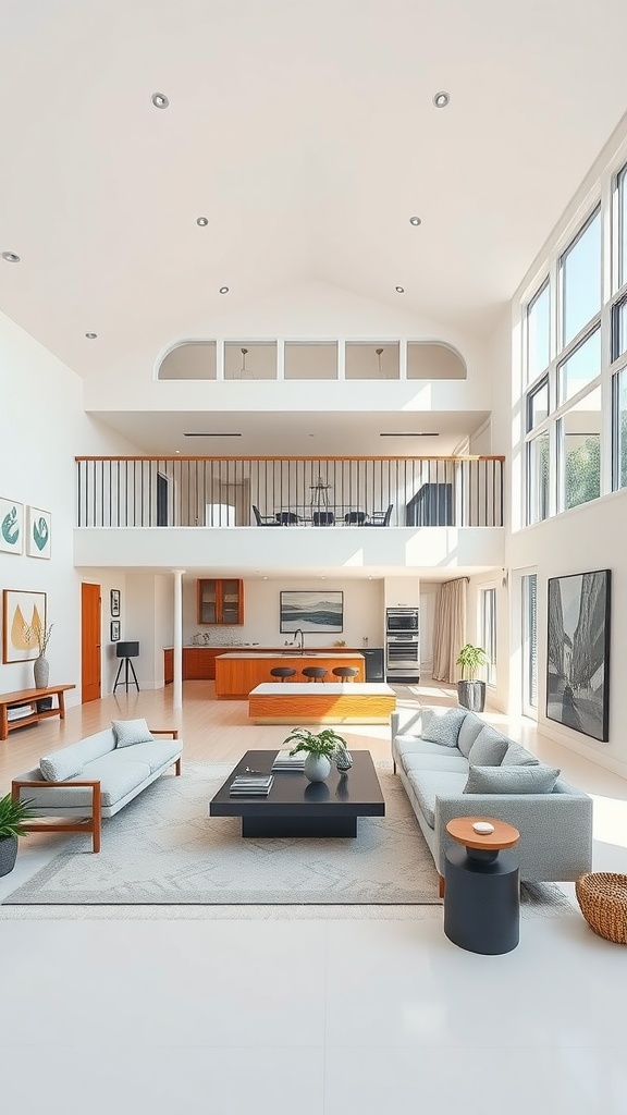 Spacious open-concept living area with high ceilings and natural light.