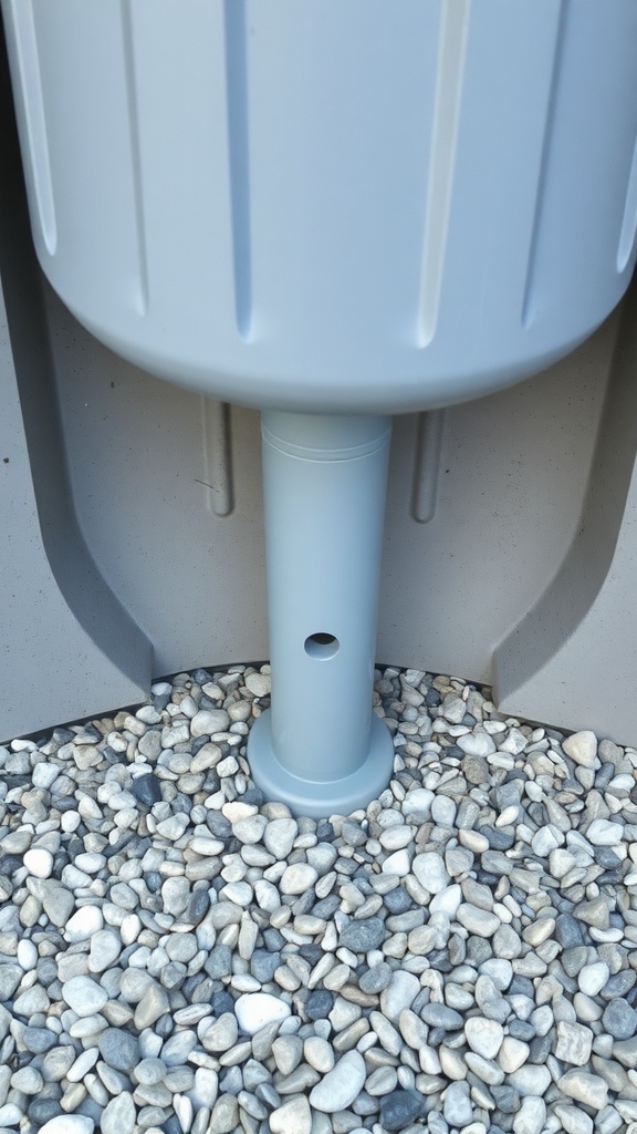 Close-up of a container with drainage system surrounded by gravel.