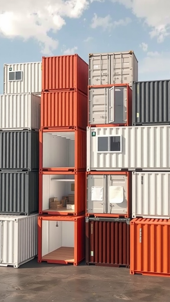 A creative arrangement of shipping containers showcasing various modules and openings.