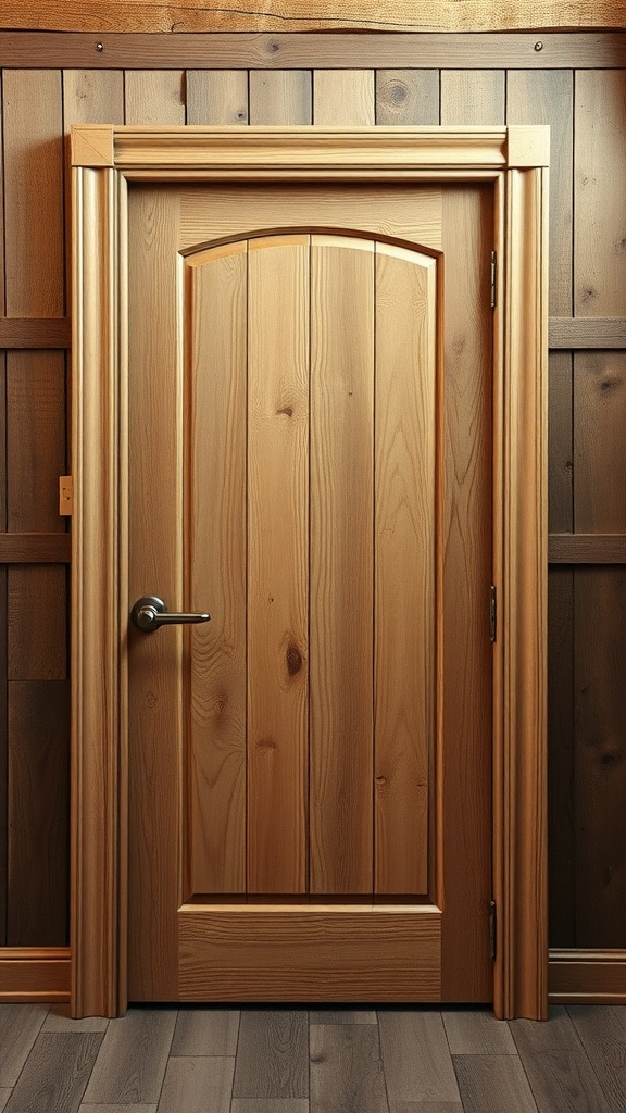 A hollow core door with a faux wood finish, giving a rustic appearance.