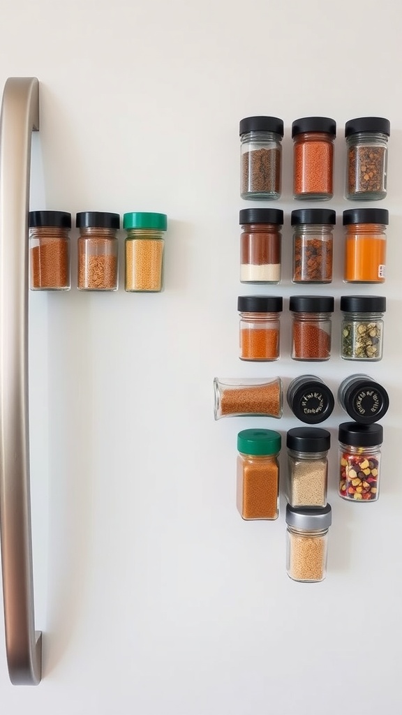 Image showing a collection of magnetic spice jars attached to a refrigerator